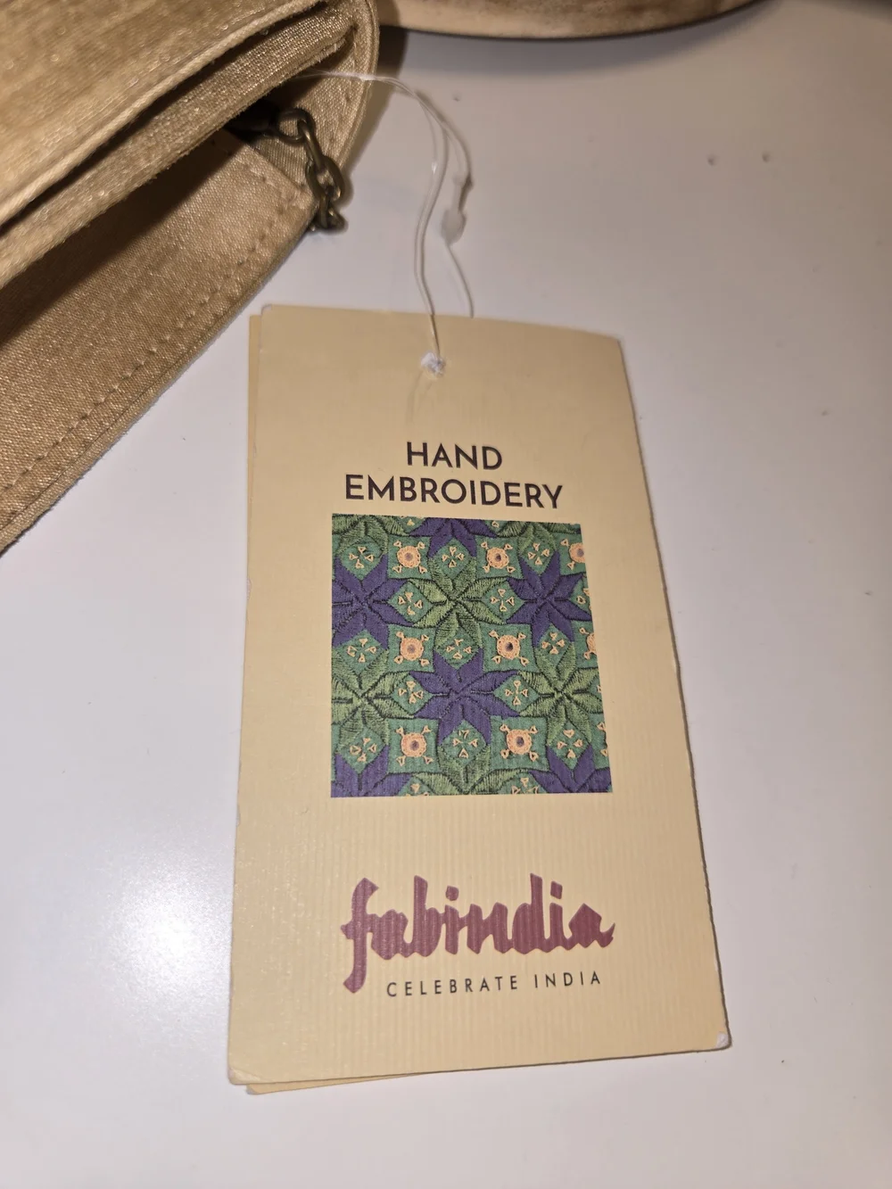 fabindia Gold Embroidered Satin Crossbody Clutch
